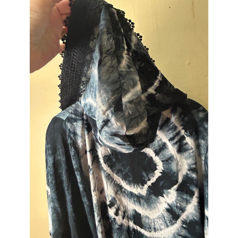 POL Gray‎ Tie Dye Kimono Cardigan Duster Cover Up Top Lace Trim Medium Boho - Picture 7 of 8